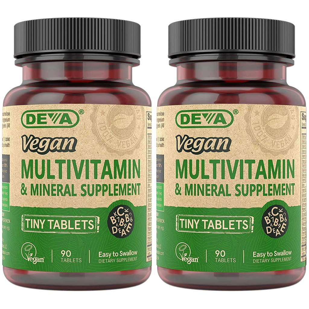 DEVA 小片 Vegan 多维特敏 供女性和男性使用 2-Pack 配有铁,维生素C,E,B 复合维生素,锌,每片90片