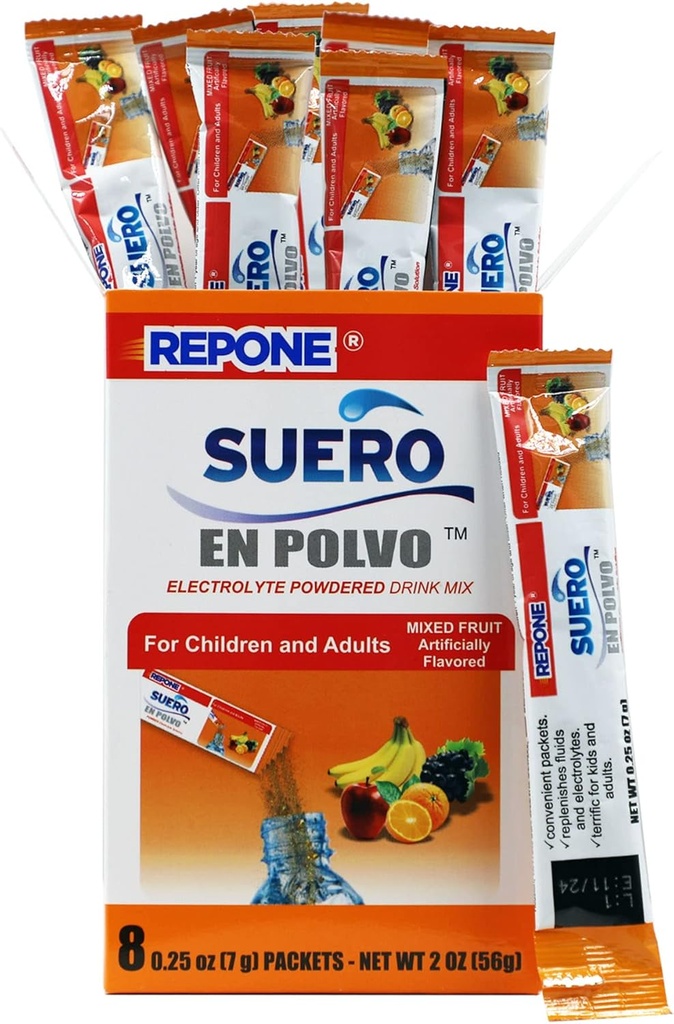 REPONE SUERO 电解石溶液 水果火焰,8 Oz包装,1盒装有8包.