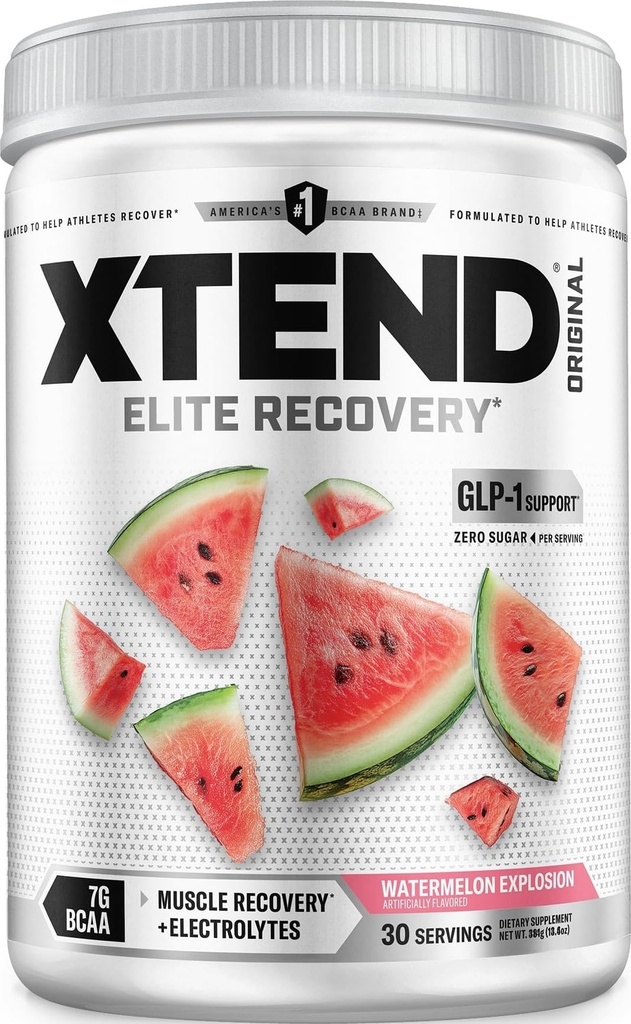 XTEND 原BCAA粉末,7g BCAAs和2.5g L-Glutamine用于肌肉恢复水分和精液,无糖内饮和后饮用电解质,西瓜爆炸,30种
