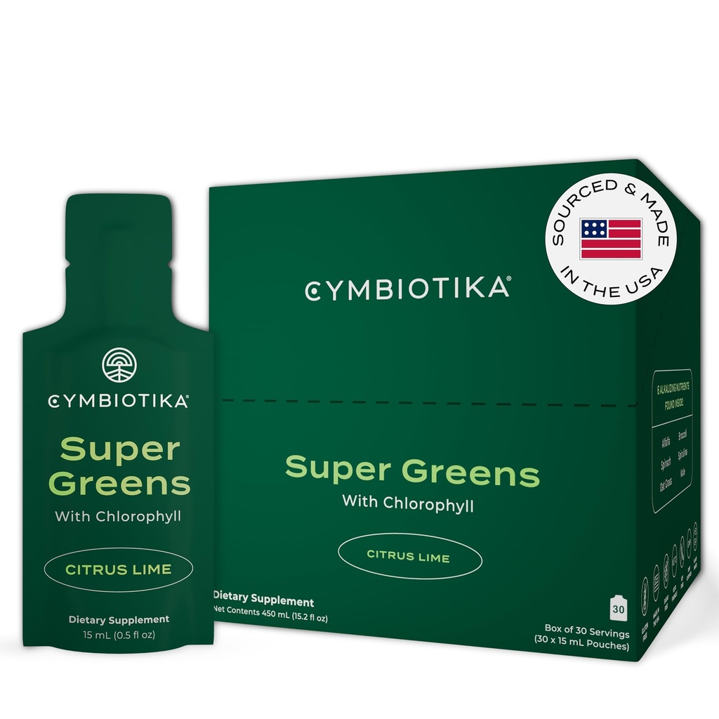CYMBIOTIKA 超级绿地补充氯酚,Spiruina, 维冈日报超级食品包,用于消化脂肪健康,解毒,能源和免疫支持,Citrus Lime Flavor, 15毫升邮袋, 30包