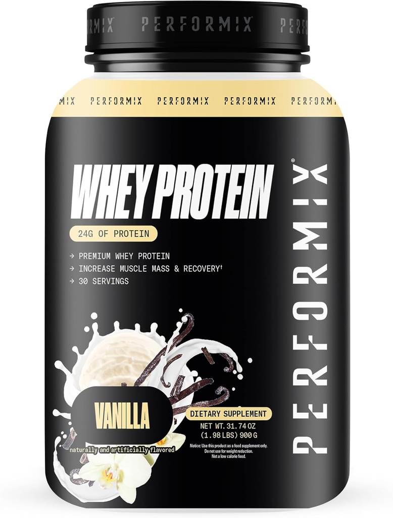PERFORMIX - WHEY蛋白蛋白溶液混合剂 - 24g 蛋白质 - 5.4g BCAAs - 110卡路里 - 肌肉建筑和工作后恢复 - 100% WHEY蛋白蛋白粉 - 1.98磅 - 30 services - Vanilla