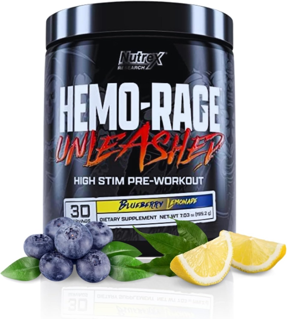 Nutrex研究 Hemo-Rage Extreme High Stim Pre Workingout Powder – 精神失常持久能量,焦点,耐力和泵助力 预工作补充 – 蓝莓柠檬汁 30 服务