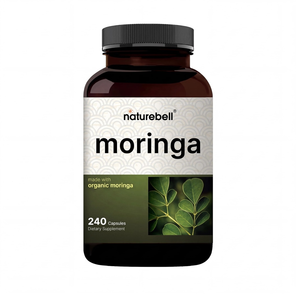 Nature Bell Pure Moringa Capsules – 用Moringa粉状有机体制造,240 Capsules – Green Superfood, Skin Health, & Immune Support – 非GMO, Gluten Free, 4个月供应