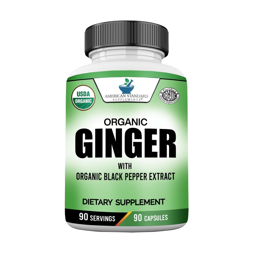 美国标准补编 有机姜汁 有机黑椒提取 维干 格鲁滕 自由 非GMO 90 Capsules 90 Services