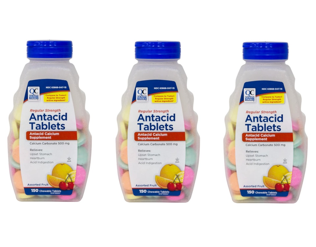 质量选择 常规强碳酸钙 500 mg Antacid Chewable 片, 150 counts - pack of 3