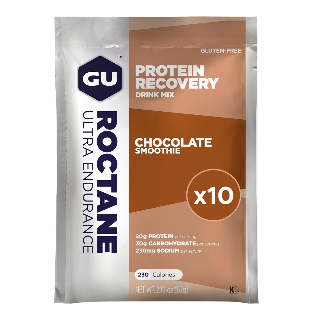 GU 能量 Roctane 超耐力蛋白复苏 饮用混合剂、无胶体和Kosher乳制品、任何工作后恢复支持、10个单服务包、巧克力滑块