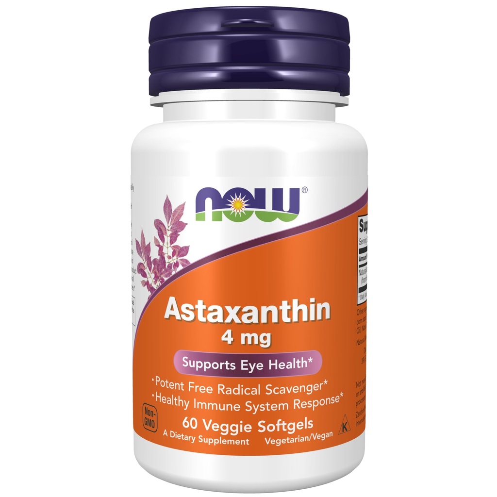 Now Foods Supplies, Astaxanthin 4 mg, 特征为 Zanthin ,支持眼部健康*, 60 Veg Softgels