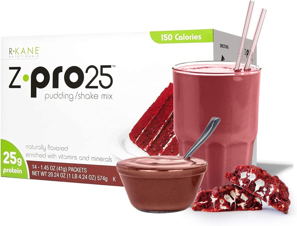 R-Kane营养素 Z-Pro 红天鹅绒蛋白 饮料 混合剂 - 高蛋白,低卡路里 低脂肪 摇摆和普丁 混合剂 - 替代食用,On-the-Go 包装 - 早餐布 - 25g 蛋白 - 14 packets