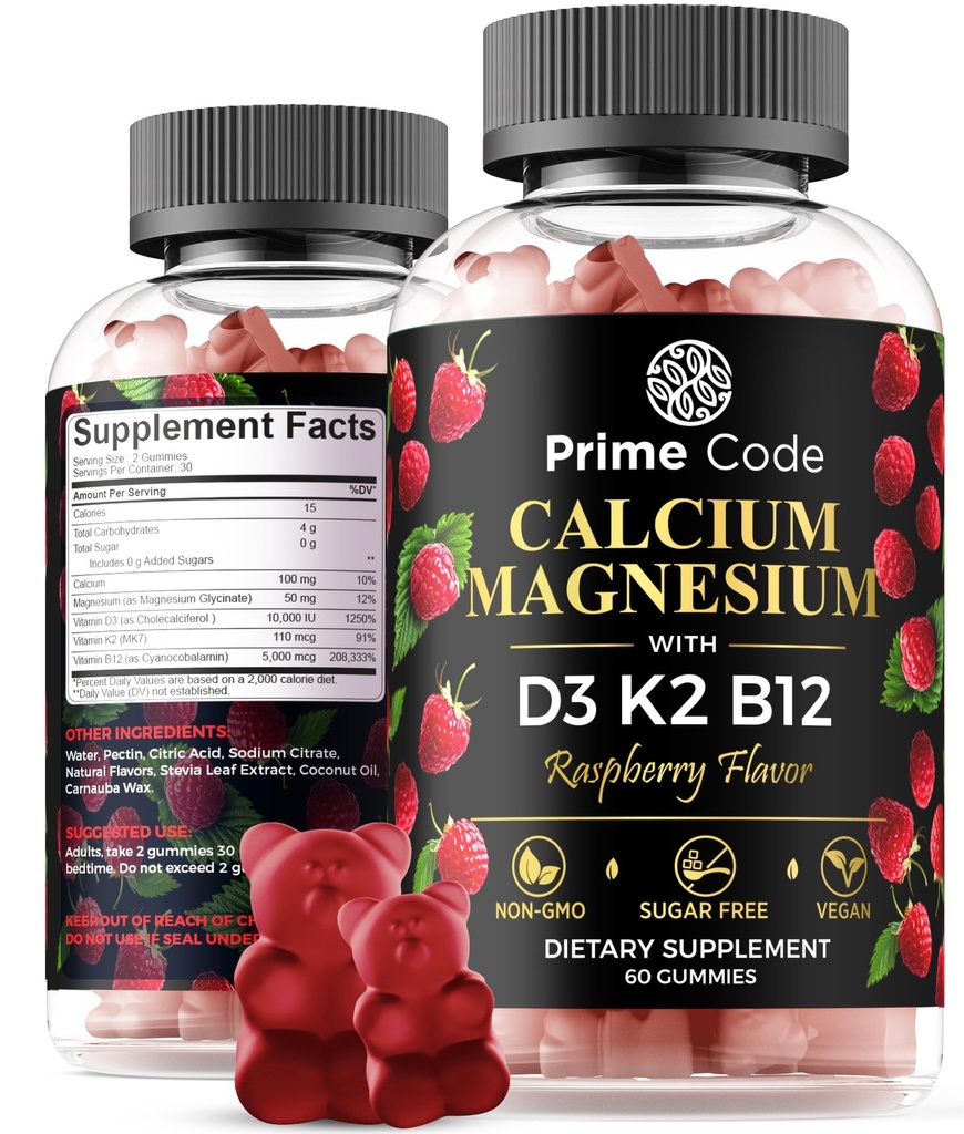 [5 in 1] 含维生素B12 维生素K2和维生素D3的男女钙基辅佐 成人100mg,成人50mg的镁基辅佐 维加恩 |非GMO