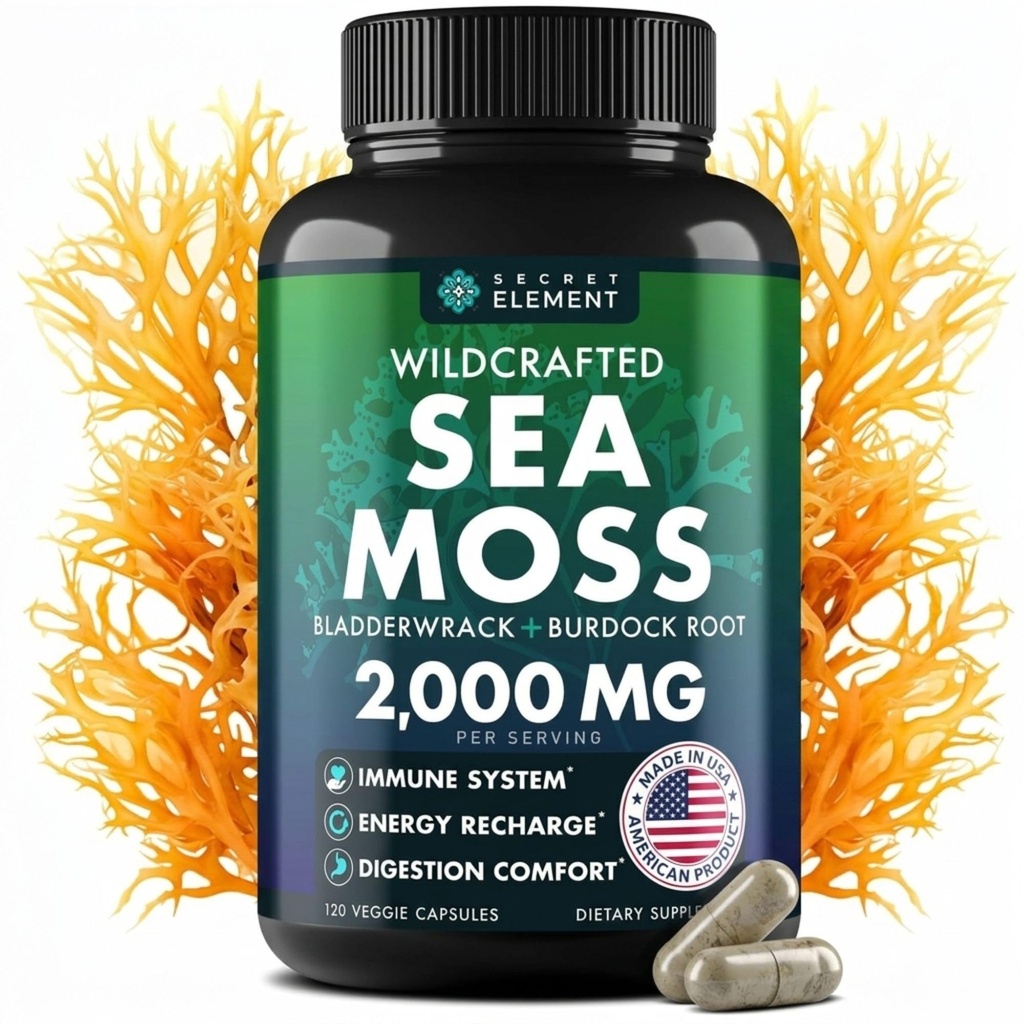 Sea Moss Capsules - 爱尔兰海 Moss Advanced with Burdock Root, Bladderwrack & Muira Puama for 豁免, Gut, & Energy - 超级食物海 Moss 补充 w/Raw Sea Moss Powder - 120 爱尔兰海莫斯药
