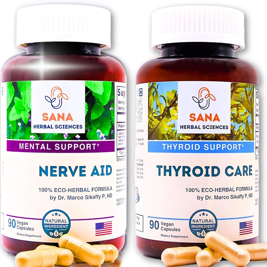 Natural Sleep Aid & Thyroid Extendation & 9 有机草药 & 海藻 配有 Valerian Root, 甲状腺支持, 荷尔蒙平衡与 Kelp → 1350 mg / service 由 Sana Herbal 编写