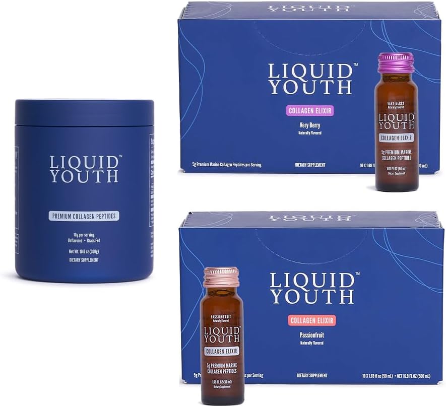 Collagen Peptides Powder & Liquid Collagen Elixir Shots for Men & Men -- -- I & III 草饲料Bovine和Marine Collagen -- -- 促进毛发生长、皮肤、钉子、骨骼和联合健康(50种服务)