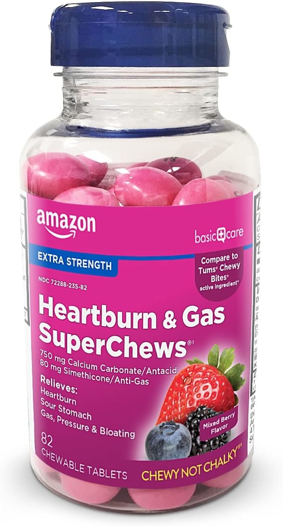 基本护理 Heartburn & Gas Super Chews Chewble 菜板,混合莓,82 Counter(原声健康)