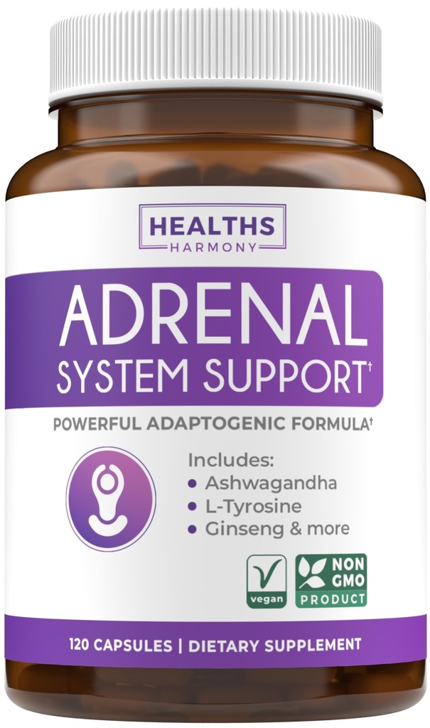 Adrenal Support & Cortisol Manager (Non-GMO) Powerful Adrenal Health with L-Tyrosine & Ashwagandha - Maintain Balanced Cortisol Levels & Stress Relief - Fatigue Supplement - 120 Capsules