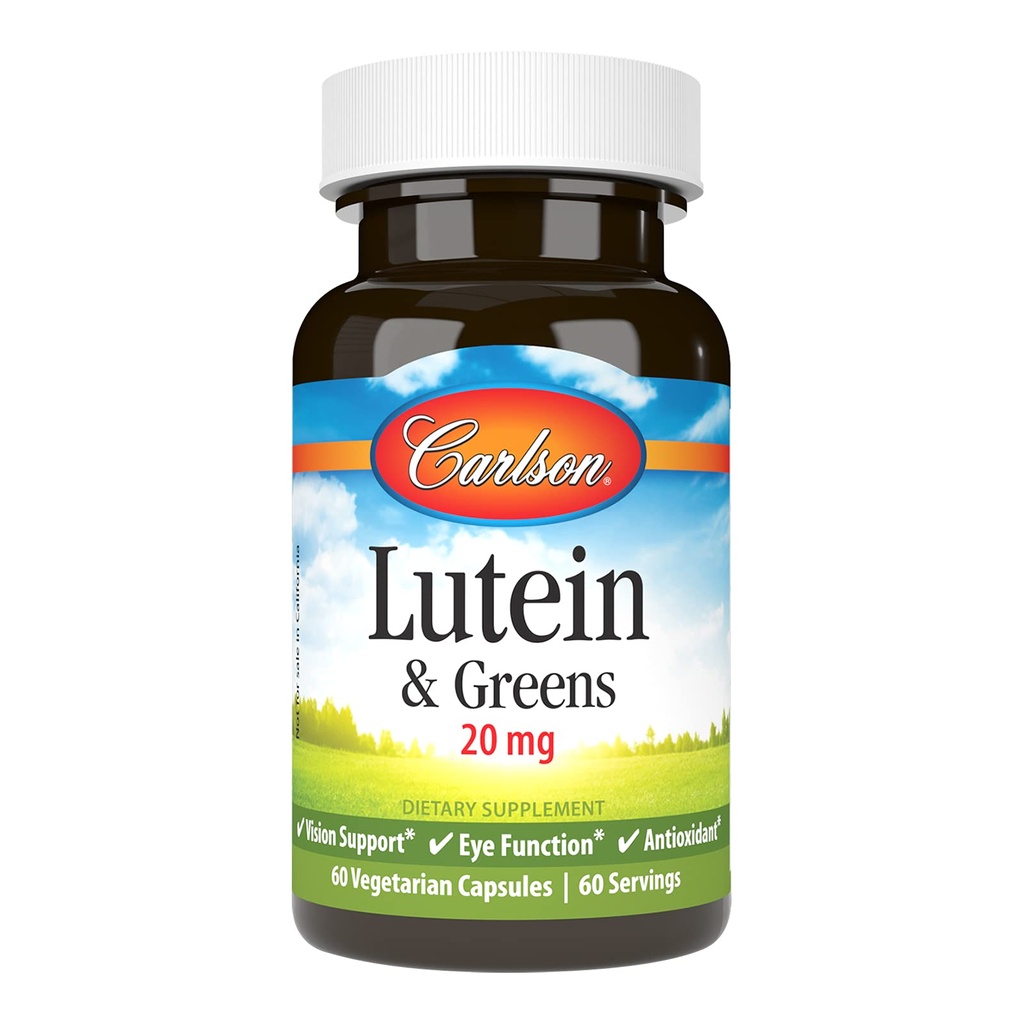 Carlson - Lutein & Greens, 20 mg, 视觉支持和眼功能, 抗氧化剂, 60 植物卡普尔