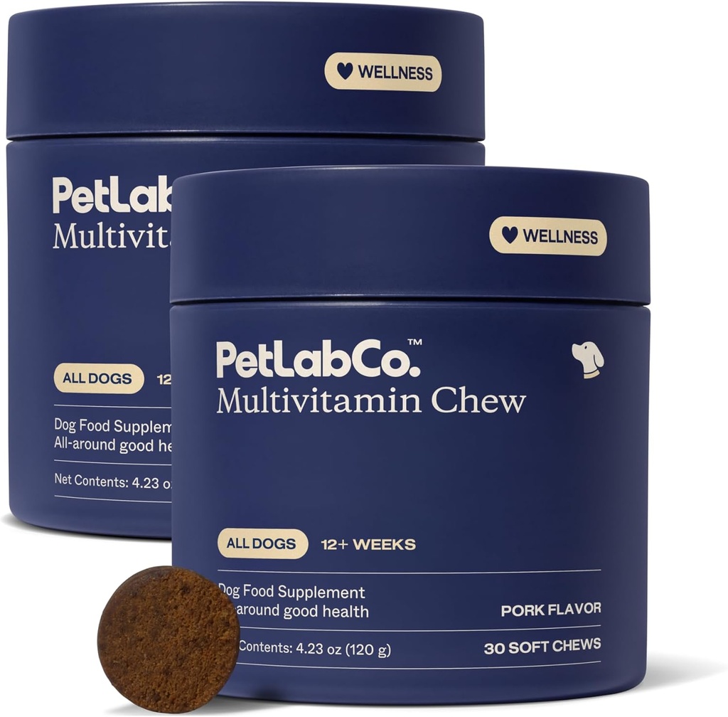 PetLab Co. 22 in 1 Dog Multivitamin - 支持狗的免疫反应,皮肤,大衣,关节和整体健康 - 维生素A,E,D,B12,矿物,抗氧化剂 - 可嚼猪肉火焰