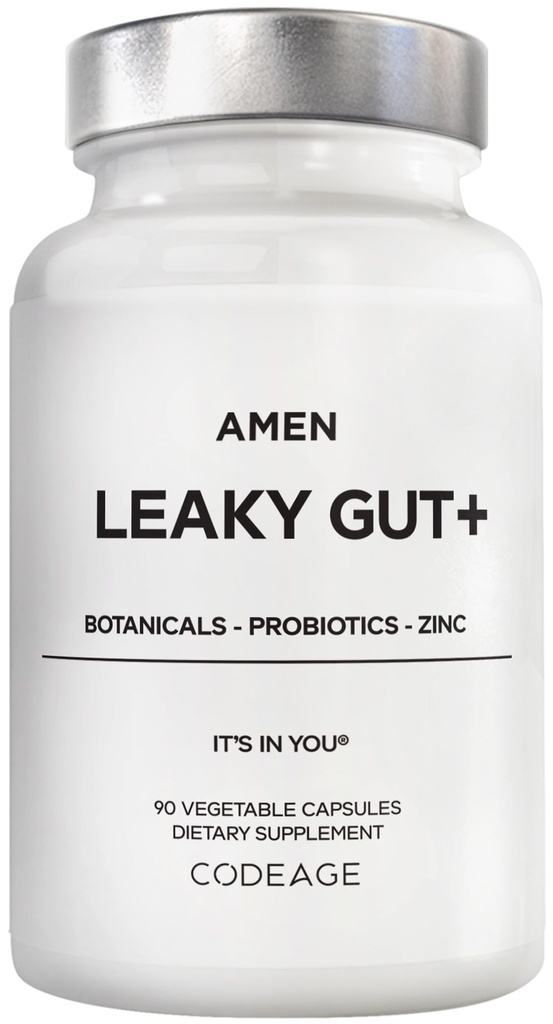 阿门·莱基·古特(Amen Leaky Gut) - 配有生物可用L Glutamine,锌,Turmeric,DGL 液态根 - 沼泽根 - 配生素和发酵先生素 - Vegan,非GMO - 90 Capsules