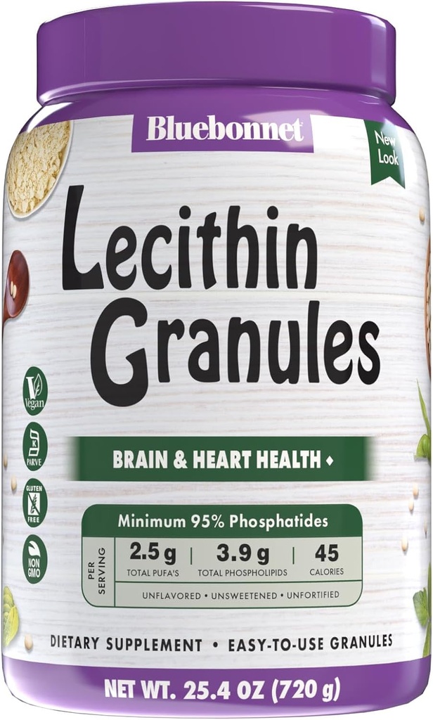 Bluebonnet 营养 超级地球 Lecithin Granules, 衍生自非GMO Soy, Gluten-free, 非GMO, Vegan, Kosher 认证, 无糖添加, 25.4 oz, 96 服务