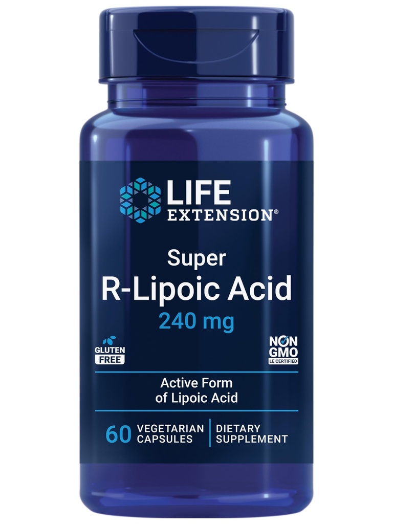 生命延伸 Super R-Lipoic Acid – 健康衰老,氧化性应激防护 – 240 mg 活性 R-Form of R-Lipoic Acid – Gluten-Free – Non-GMO – 蔬菜 – 60 Capsules