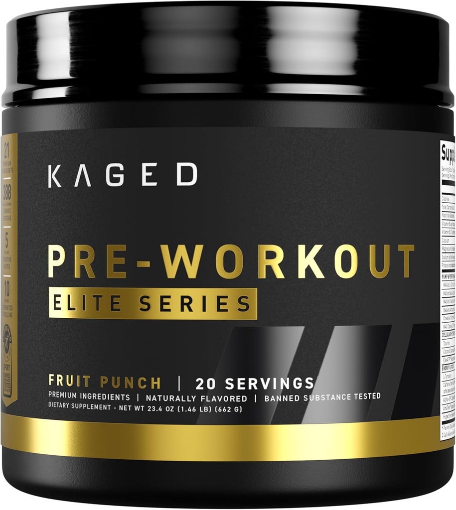 Kaged High Stulant Pre Workingout Powder 水果冲刺 Kaged Elite L-Citrulline Creatine Beta Alanine → 388mg Cafeine → Nitric Oxide Booster → 20 服务