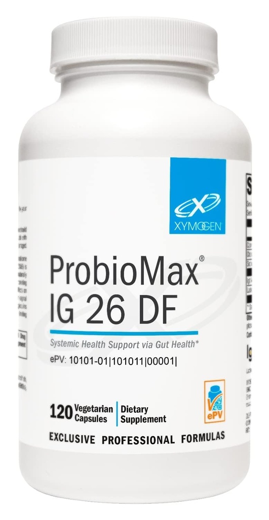 XYMOGEN Probiomax IG 26 - 杆菌Coagulans Spore Probiotic, Immunoglobulins + IgY Max 超免疫蛋白 - 促进免疫和肠道健康 - 前称Probiomax IG 26 DF (120 Capsules)