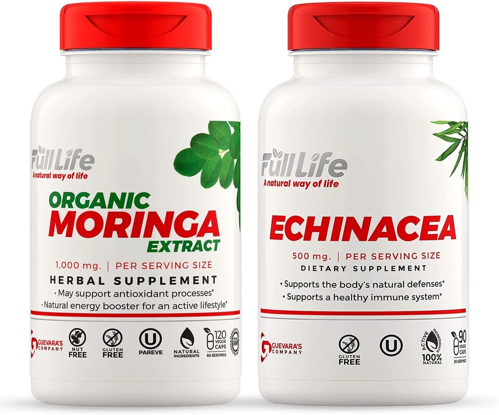 完全生活莫林加和Echinacea Capsules - 草药补充剂 - 莫林加药丸供男女使用 - 自然能源促进剂 - Kosher, Gluten-free - Veggie Caps