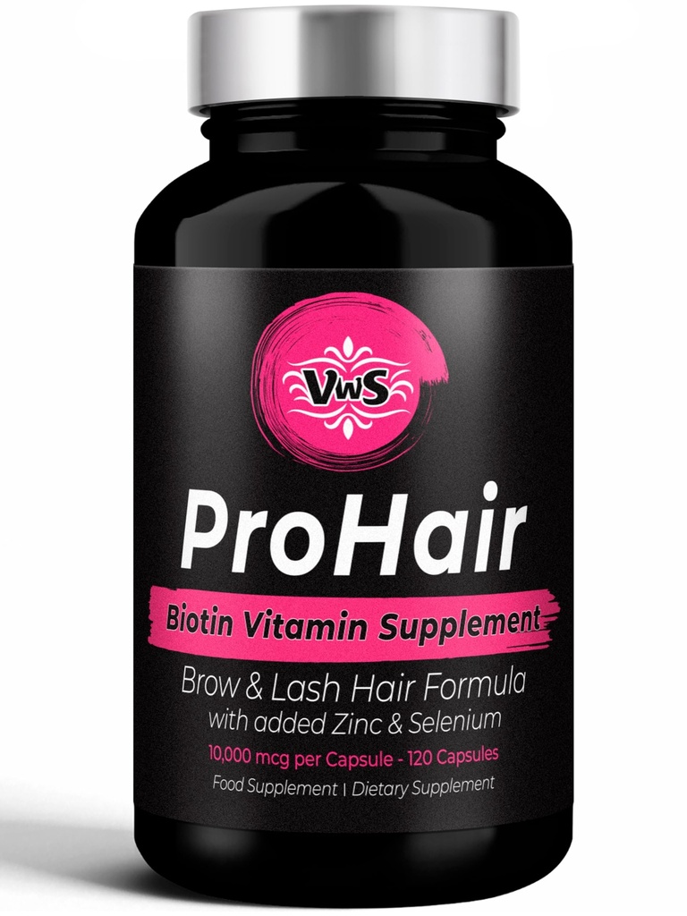 VWS 生物素 10,000 mcg 饮食补充 w/Zinc & Selenium 用于促进鞭毛生长,加强钉子和男女健康皮肤,120 Vegan Capsules