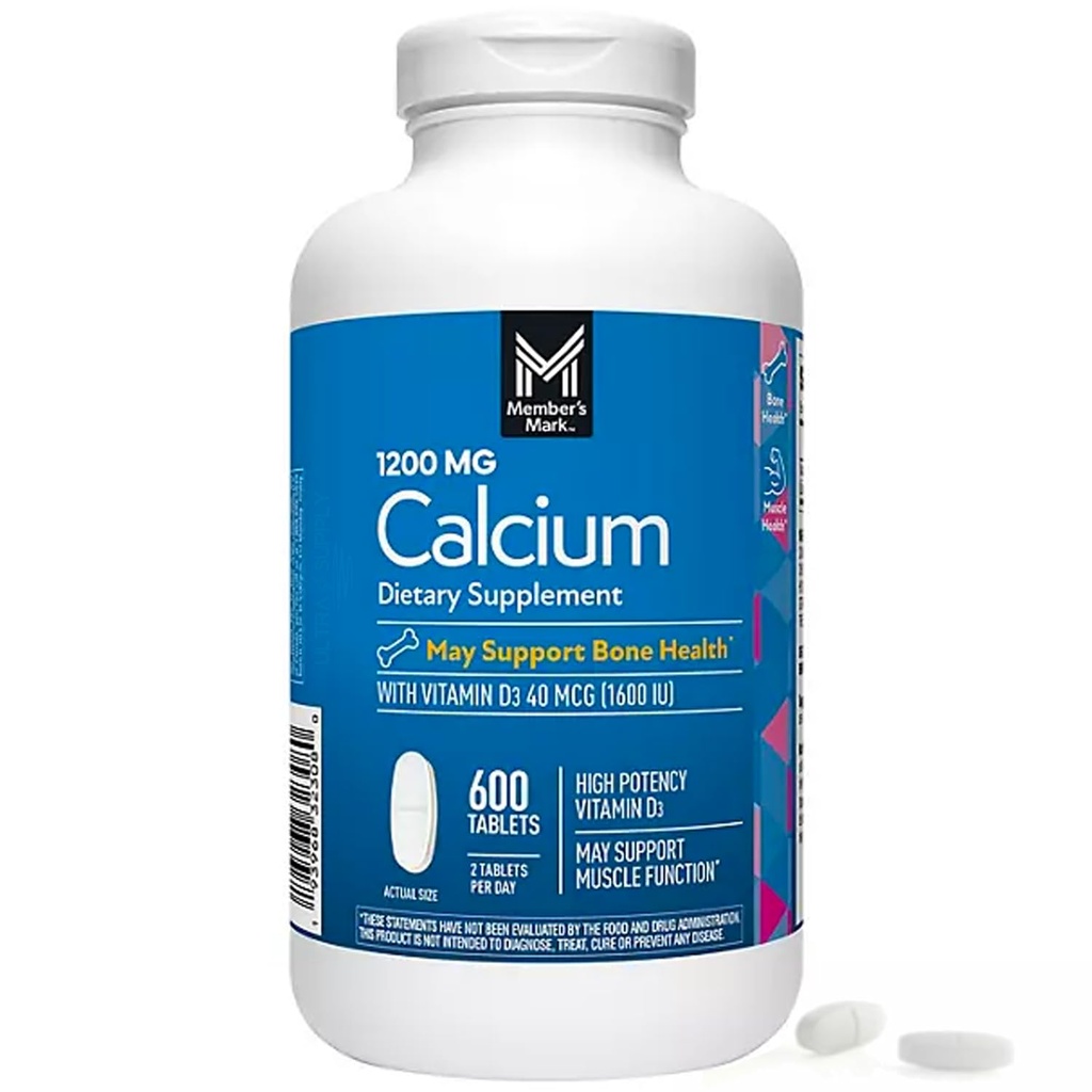 成员 Mark Calcium 配有维生素D3片,600 cm. - 支持骨骼和肌肉健康 - 高概率钙 1200 mg和维生素D3 40 mcg.
