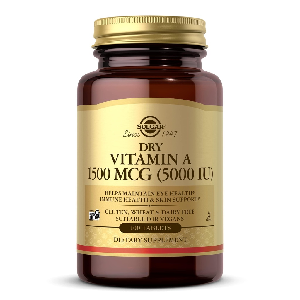 Solgar干维生素A 1500 mcg(5000 IU),100 片 - 支持健康的眼睛,皮肤和免疫系统 - 非GMO,Vegan,Gluten Free,乳品免费,Kosher - 100 服务