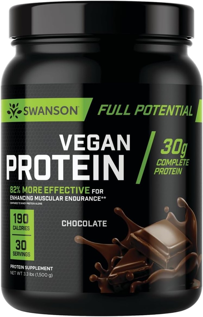 Swanson Full Depositive Vegan蛋白 - 巧克力火焰,全Vegan蛋白粉用于肌肉建筑和恢复 - 30克