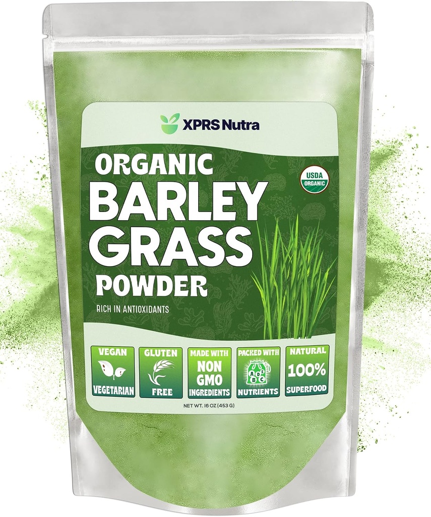 XPRS 努特拉有机大麦草粉 - 16 Ounce Premium Barley粉富含抗氧化剂,氨基酸和蛋白质 - 大麦绿色超食品豁免