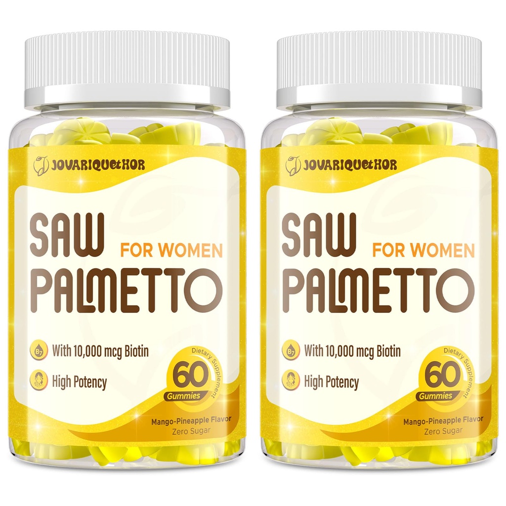 Saw Palmetto for Women - DHT Blocker 头发生长补充剂 - 500mg Potent Saw Palmetto Gummys for Hair, Skin, Nails, Urinary Wellness - Mango-Pineapple Flavor - 120 Gummys (英语).
