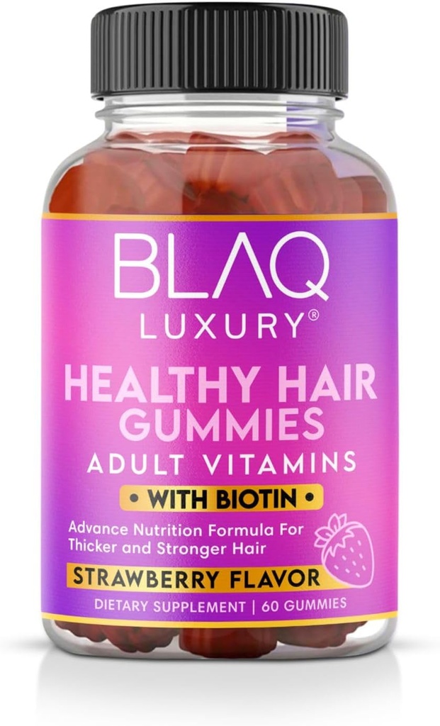 Blaq Luxury Biotin Gummys - 头发生长维生素,每服五千mcg Biotin 维生素 B12,B6,叶酸,碘,锌 → 头发生长补充 → 男女 → 1个月供应