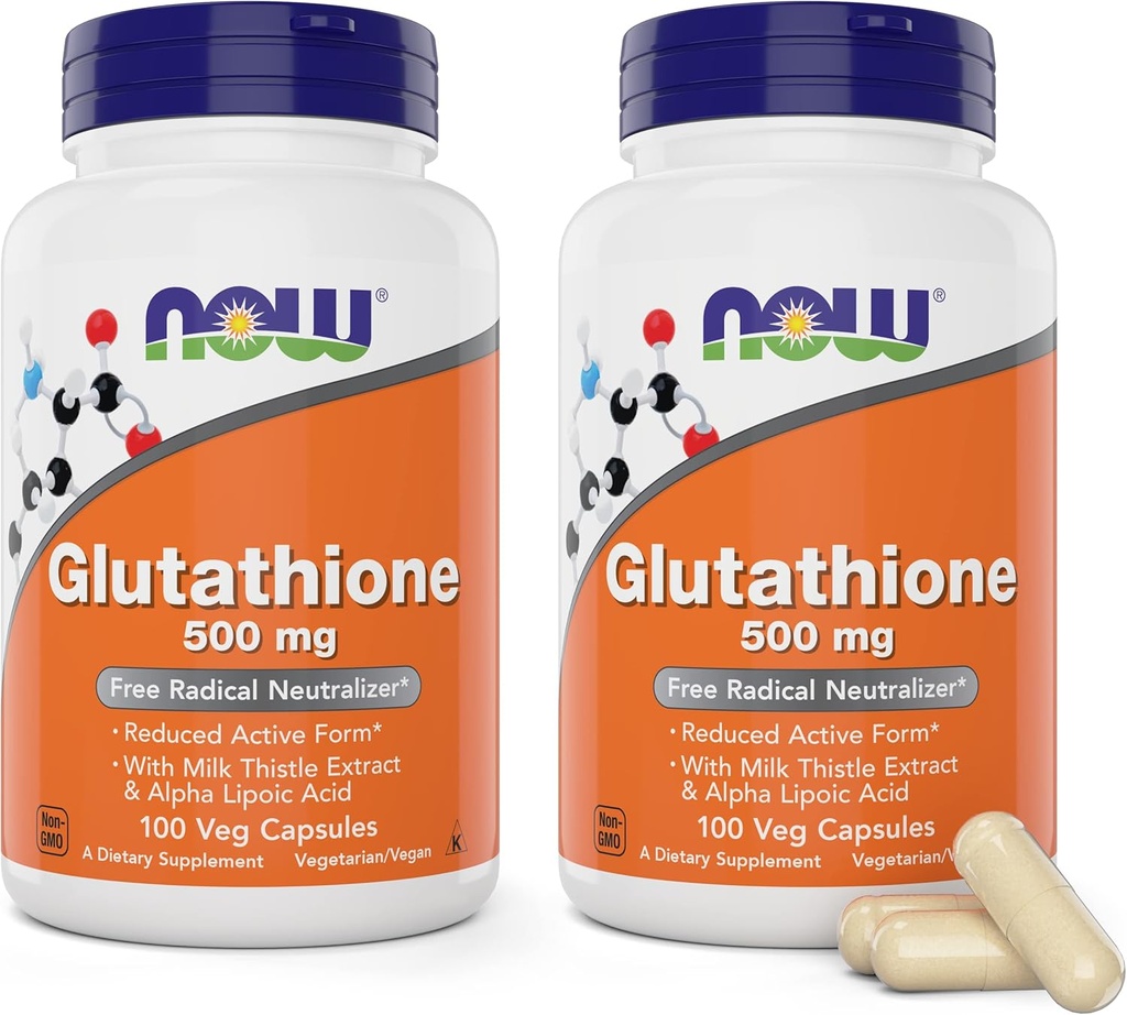 现在Glutathione 500 mg, 100 Vegan Capsules (Pack of 2) - 缩写形式 GSH 补充 - 用牛奶硝酸和Alpha Lipoic酸加固