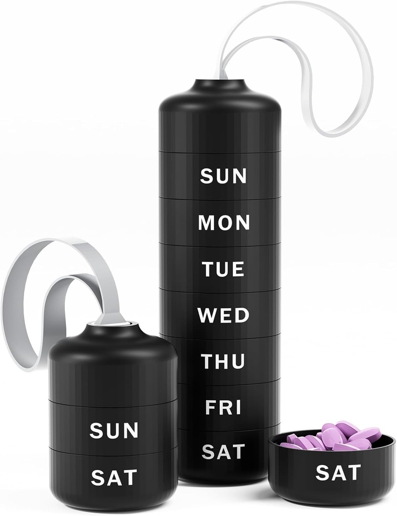 Betife Cute Pill 组织者,Cute Weekly Pill Box for Travel, Cute Daily Pill 案例7天,有7个大可堆叠的比较, Sturdy ABS Pill Holder for Vitamin Supplement Medicine (Black) 互联网档案馆的存檔,存档日期2013-12-22.
