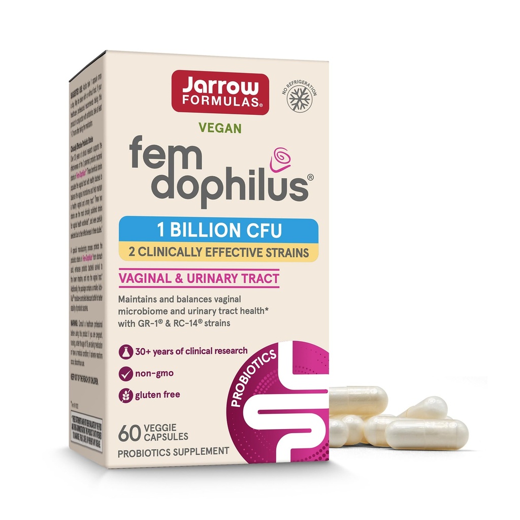 Jarrow Formules Fem-Dophilus 阴道避孕药 1亿 CPU 含2个科学包片,阴道辅助和尿道辅助饮食,60 Capsules,最多60天供应,大陆架稳定