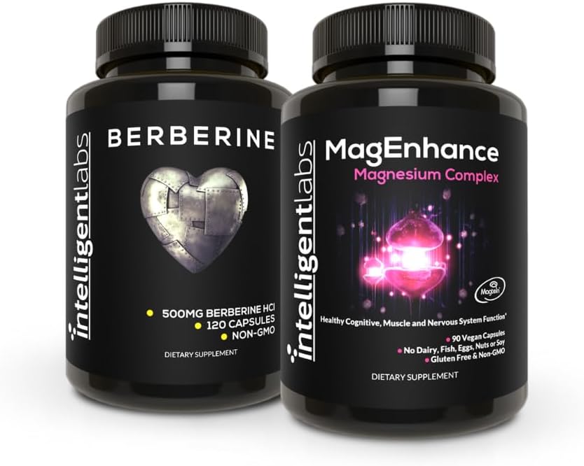 智能实验室2-in-1 磁性镁补充材料库(Mg Glycnit和Mg Taulate的Megnesium L-Threonate 复合材料库)和最大强伯伯林500MG Capsules