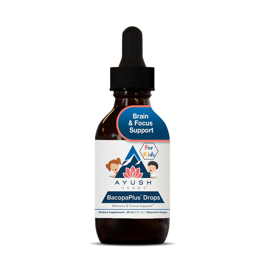 Ayush Herbs BacopaPlus 儿童投篮 -- -- 与Bacopa、Ashwagandha、Ginkgo、支持大脑和记忆、有机成份 -- -- 2 Fl Oz(80名服役者)一起补充儿童的重点和注意力