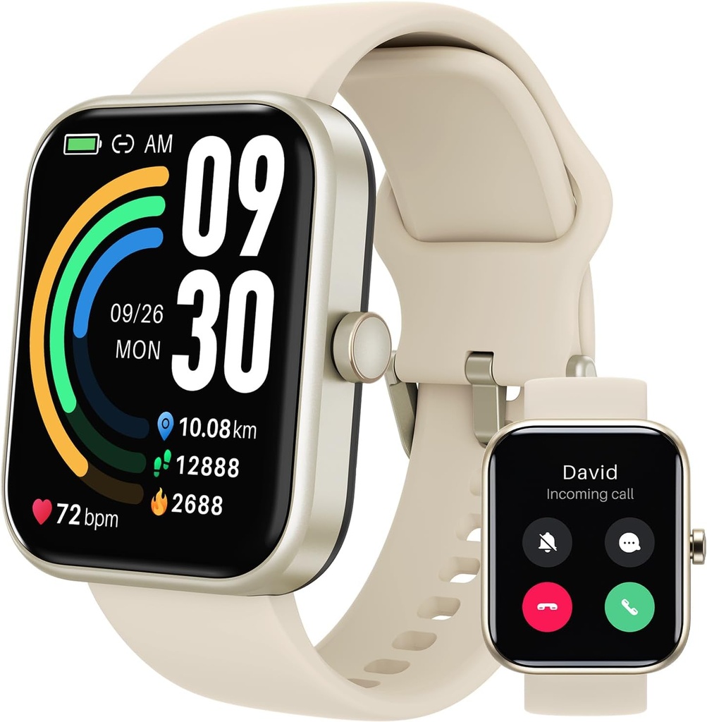 TOZO 2025 iPhone&Android新升级女子智能观察,1.83"健身追踪器蓝牙呼叫[Answer/Make],IP68 防水睡眠监视器,100+运动模式黄金
