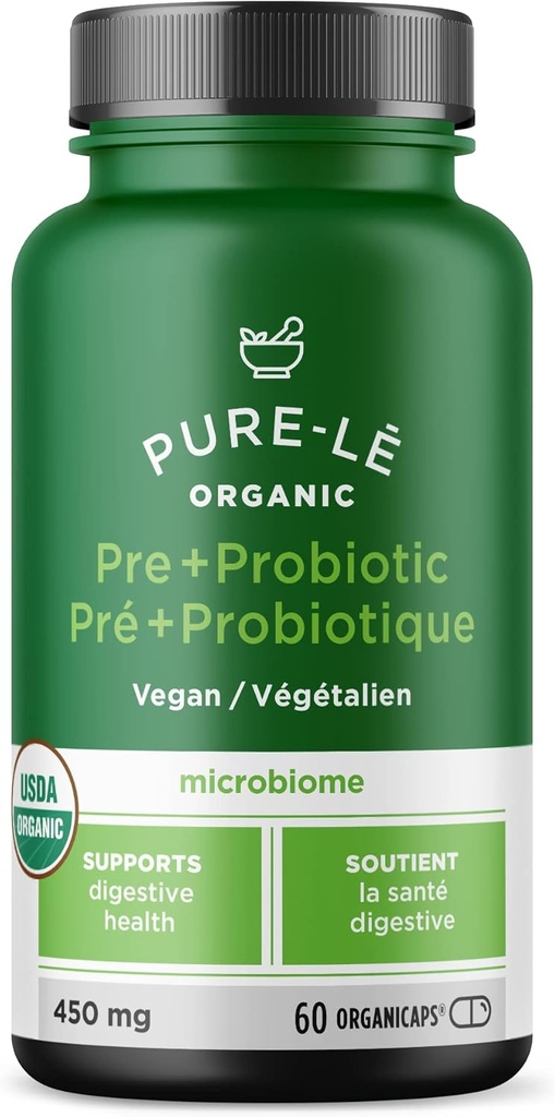 USDA 有机预生 + Probiotic 60 Organicaps - Vegan 认证有机科舍综合日消化支持. All Natural - Ultra Premium 消化饮食补充.
