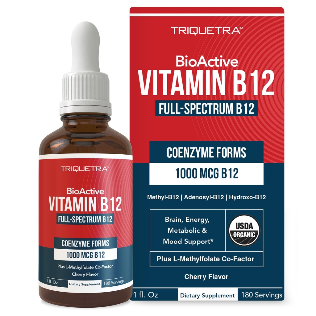 生物活性维生素B12 1000 mcg 含有3种生物活性形式 B12 + 甲基folate 聚合物 - 甲基 B12, Adenosyl B12 和 Hydroxy B12 → 亚语形式,樱桃火焰,有机, Vegan(180 services)