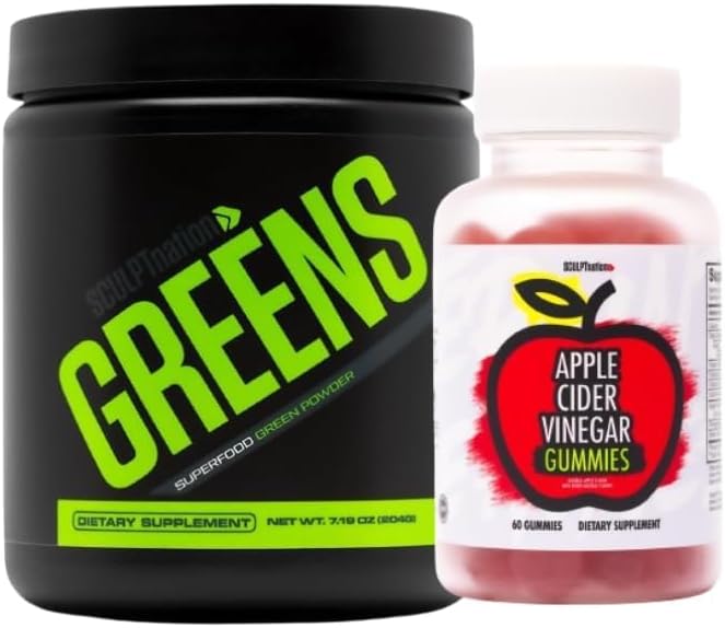 V Shred Greens Unflavored 和 Apple Cider Vinegar Gummys Bundle 的雕塑民族