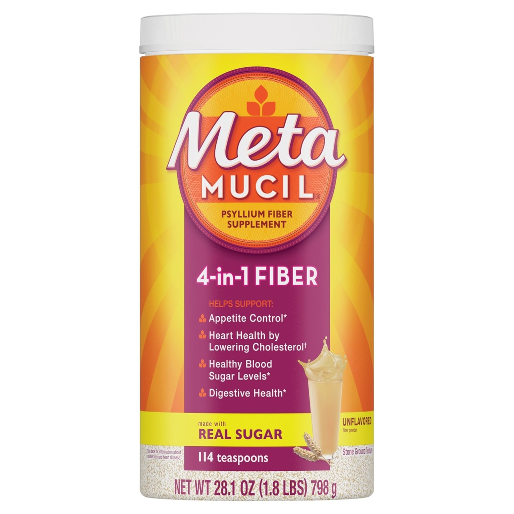 Metamucil, Psyllium Husk Powder, 未经口味的原始纹理, 配有糖, 114 services, 4-in-1 Fiber 补编, Daily Psyllium Husk Fiber Powder 帮助通过促进规律支持消化健康*