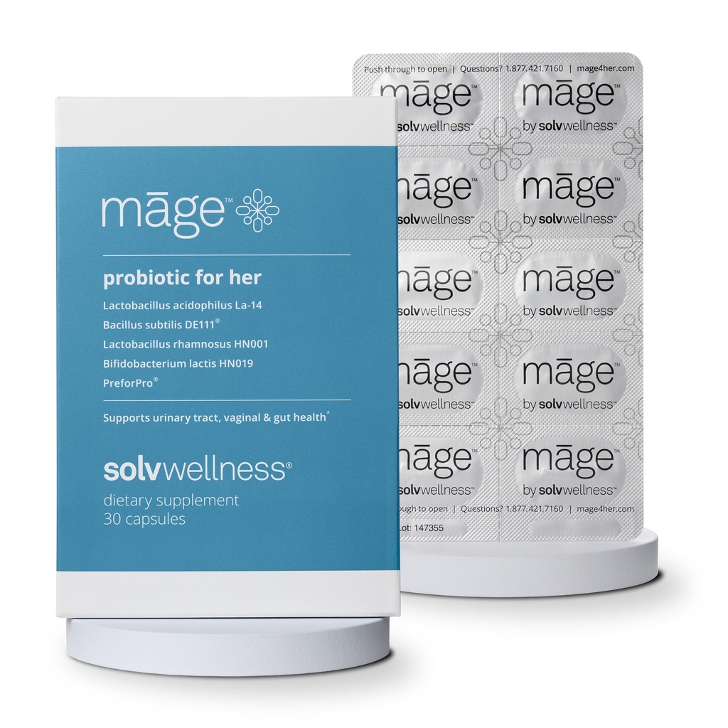 Solv Wellness Mage Probiotic for Her, Daily Womens Prebiotic and Probiotics Blend Nutritional Supplements for Digestive, Vaginal PH Balance, Urinary Tract Health Support, 30 Capsules