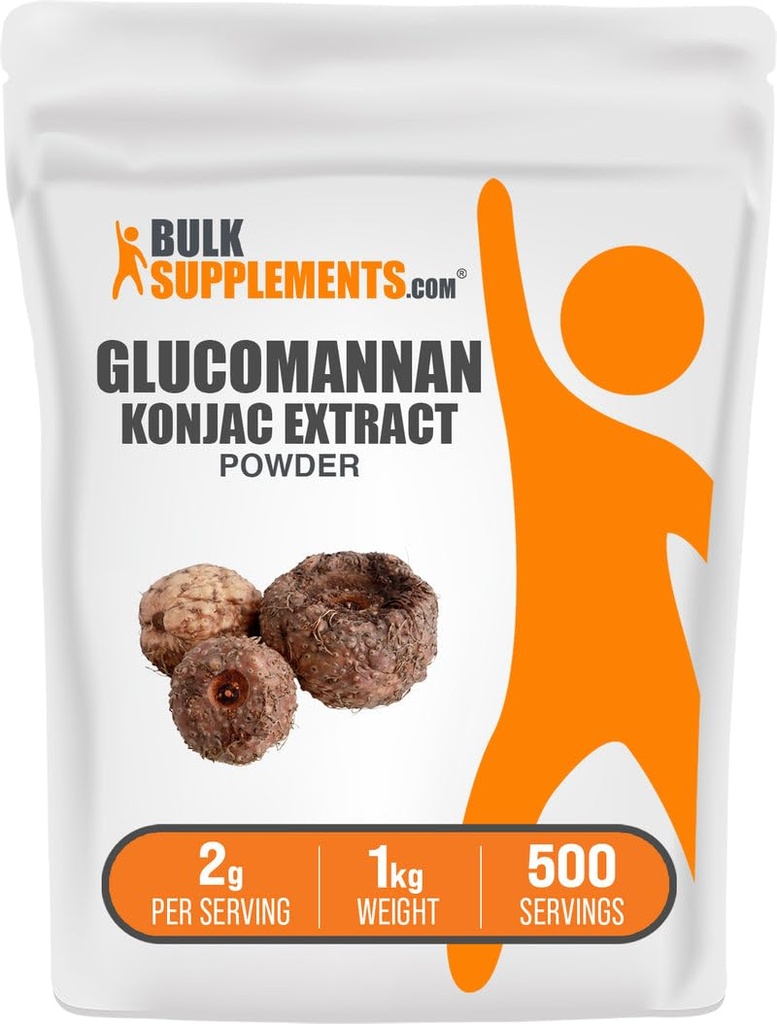 bulk Supports.com Glucomannan Powder - 来自Konjac根提取粉,Glucomannan Suppers - Gluten Free,每服务2g,1kg(2.2磅)(包1)