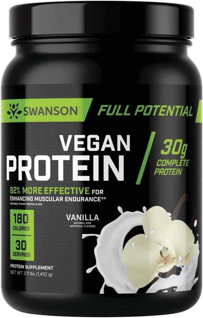 Swanson Full Depositive Vegan蛋白 - Vanilla Flavor, 全Vegan蛋白粉用于肌肉建设和恢复 - 30克