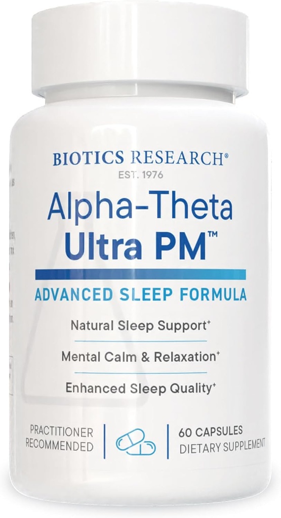 生物研究 Alpha Theta Ultra PM Theanine, Passionflower, Lemon Balm, 支持GABA, Serotonin, 规范环形节奏, 60卡普尔