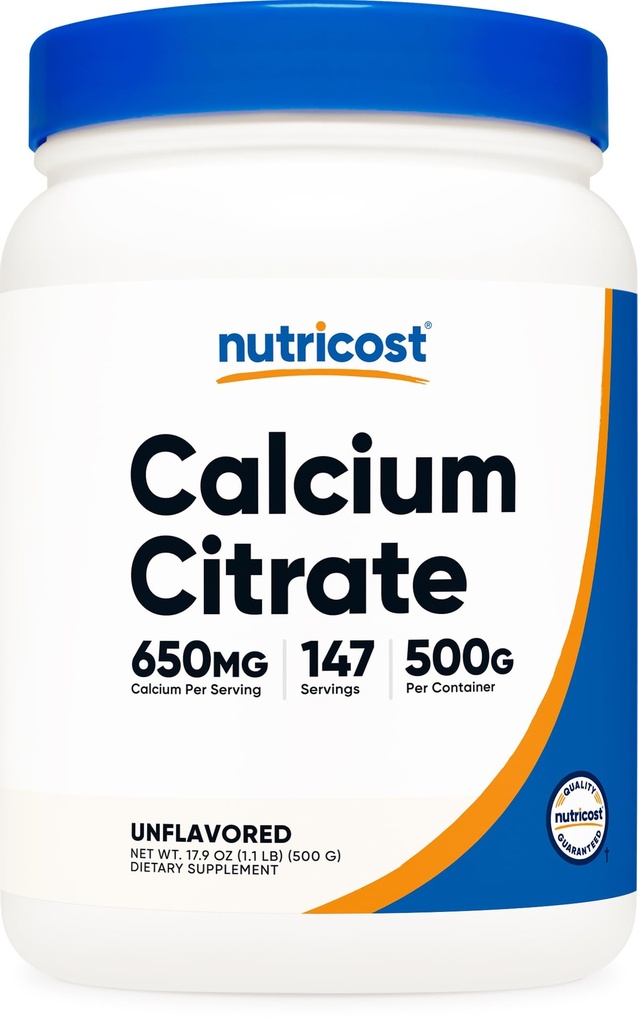 Nutricost Calcium Citrate Powder (500 Grams) (Unflavored) - Pure Calcium Citrate, No Fillers, Gluten Free (1.1lbs)