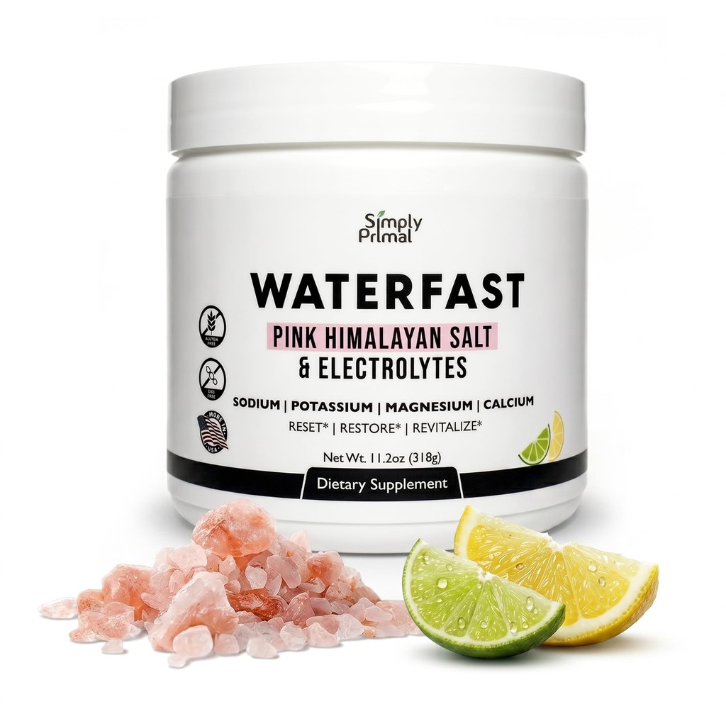 WATERFAST Keto Electrolyte Powder for Fasting and Hydration - Lemon Lime Flavor | Pink Himalayan Salt (Sodium), Potassium, Magnesium, Calcium | Sugar Free, Gluten Free, Soy Free