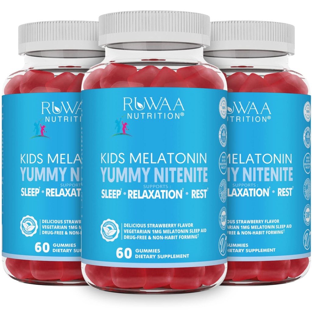 Melatonin 1 mg Gummys for Kids, 安全、无毒品和有效的儿童自然睡眠援助补充。 儿童 1 mg Melatonin Gummy, 4+岁无糖植物休眠产品。